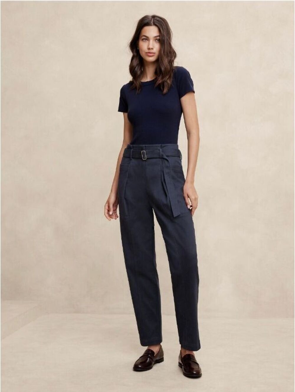 Banana republic Twill Belted Tapered Pant navy blue 6 casual